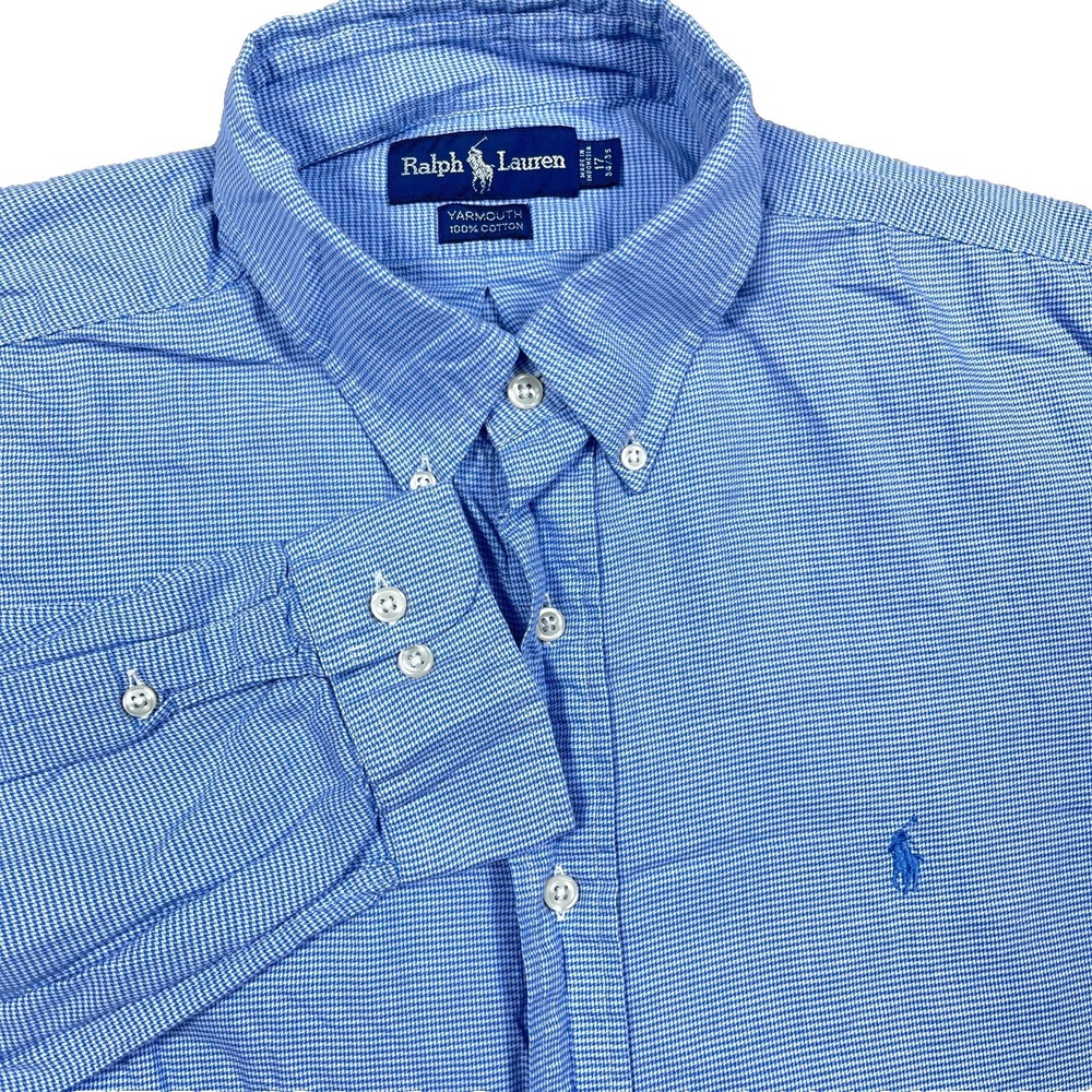 Ralph Lauren Shirt Men XL Blue Button Up Yarmouth Houndstooth Plaid  17 35 Dress